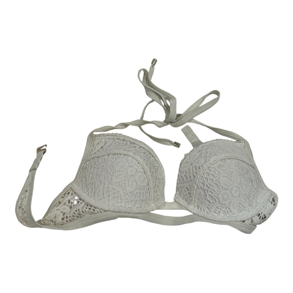 Abercrombie & Fitch Crochet Bikini Top in Light Gray